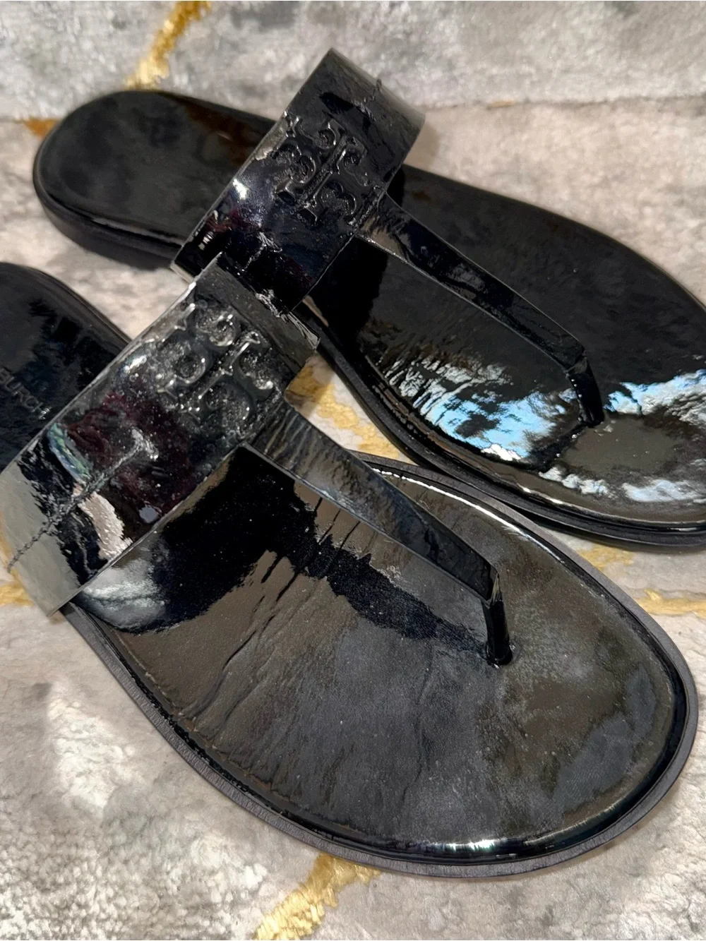 Tory Burch Patent Black Thong Sandals
